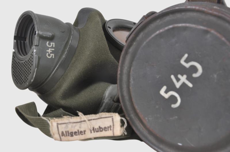 WW2 German Matching Name & Numbered Gas Mask & Canister