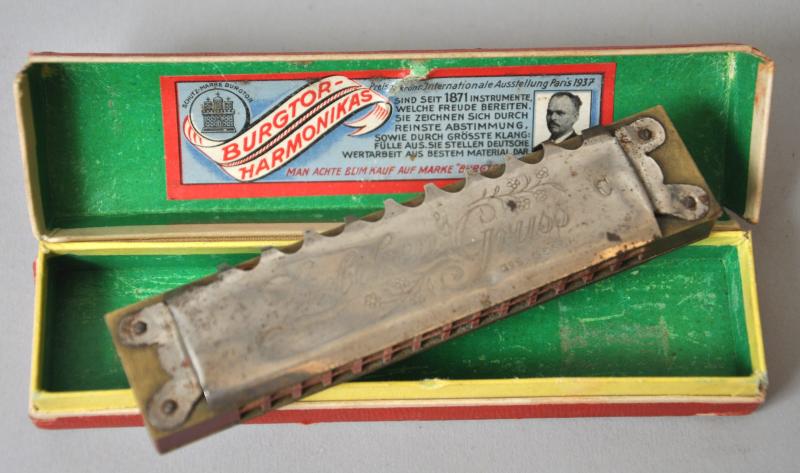 WW2 German Soldiers Harmonica In Case