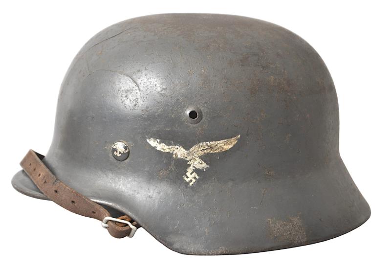 WW2 German Luftwaffe Double Decal M35 Helmet With Blast Damage To Front - 1938