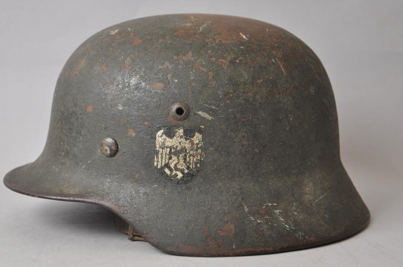 WW2 German Camouflage M35 Army Helmet With Remains Of Camouflage Net