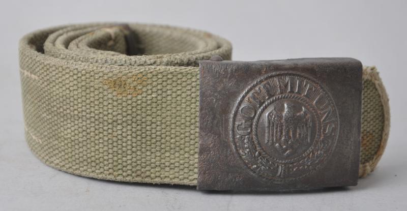 WW2 German Green Webbing Afrikakorps Souvenired Belt & Buckle