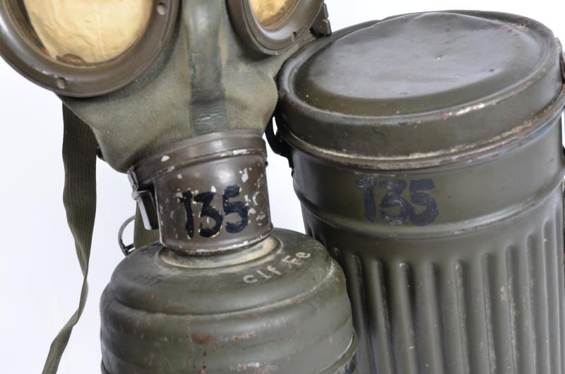 WW2 German Matching Numbers Gas Mask Set with June 1944 Dated Filter