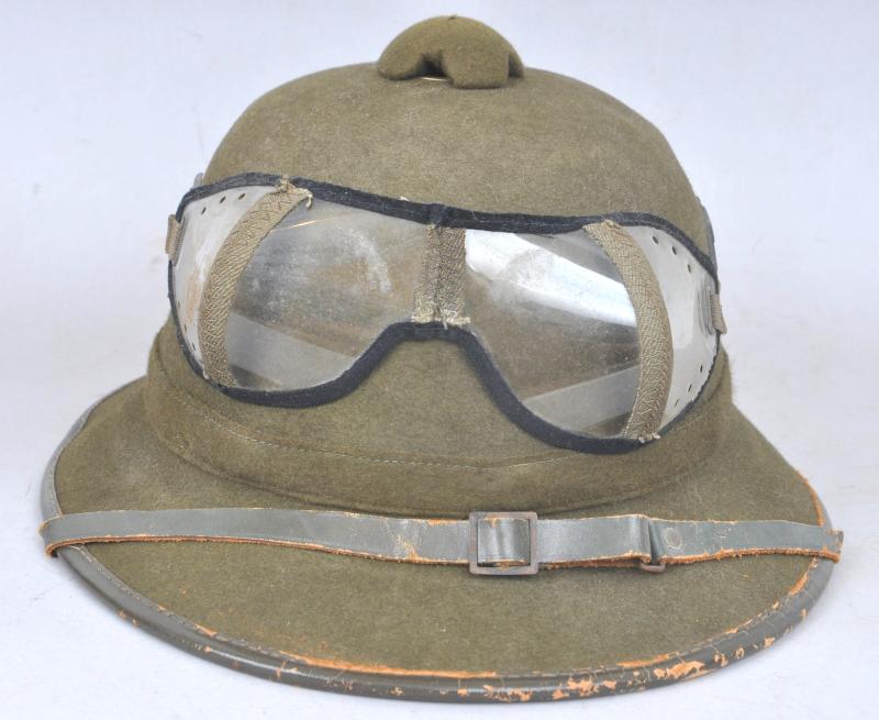 WW2 German Pith Helmet With Goggles