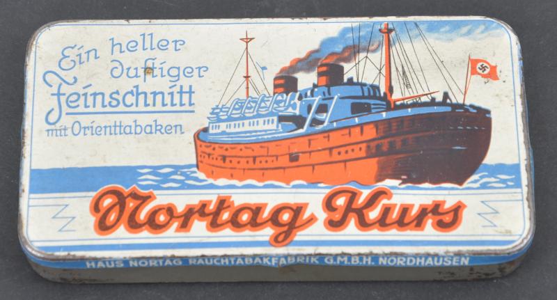 WW2 German Kriegsmarine Depiction Cigarette Tin With Naval Swastika Flag Motif